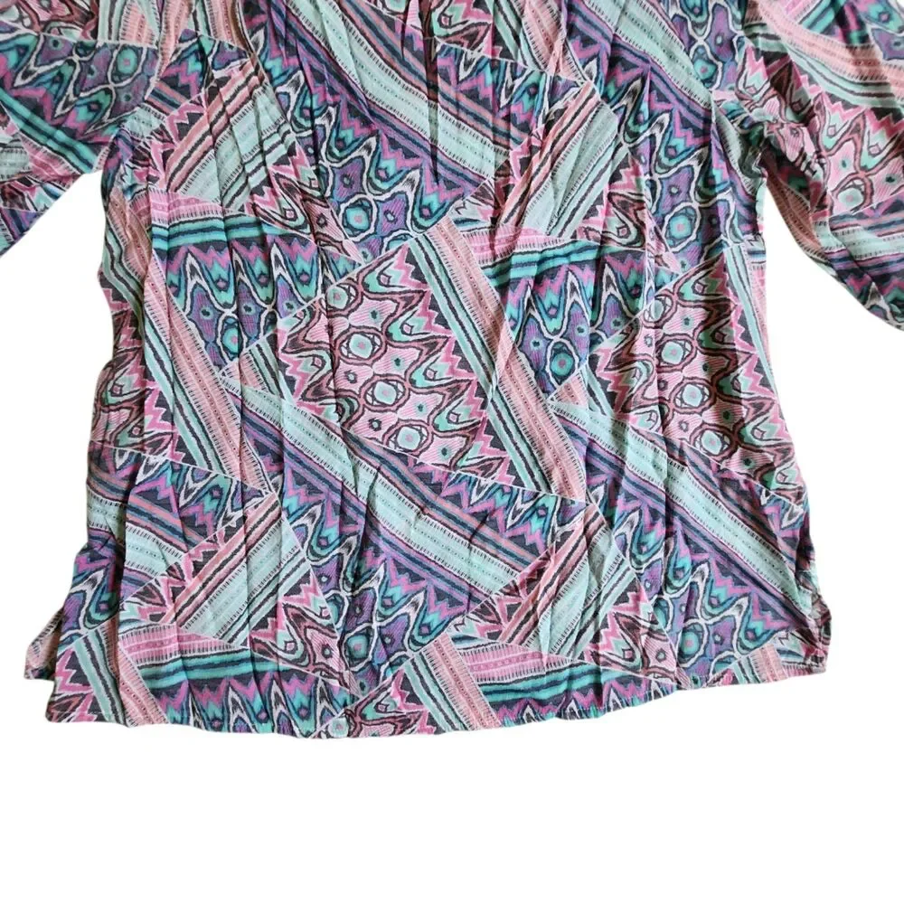 New Directions Weekend Pink Blue Multi color Tassel Top Sz XL